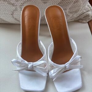 SHEIN White Lace Heels with Bow Accent